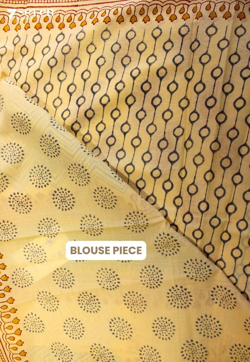 Tanirika Jaipur Yellow Hand Block Printed 100% Cotton Saree - Seven Sarees - Saree - Seven Sarees