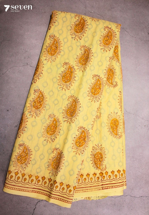 Tanirika Jaipur Yellow Hand Block Printed 100% Cotton Saree - Seven Sarees - Saree - Seven Sarees