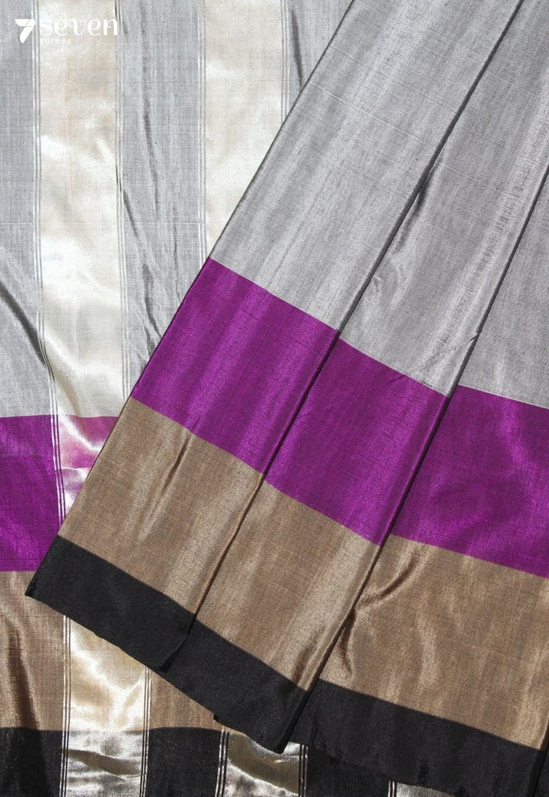 Tanirika Signature Seven Handloom Grey Bangalore Pure Silk Cotton Saree - Seven Sarees - Saree - Seven Sarees