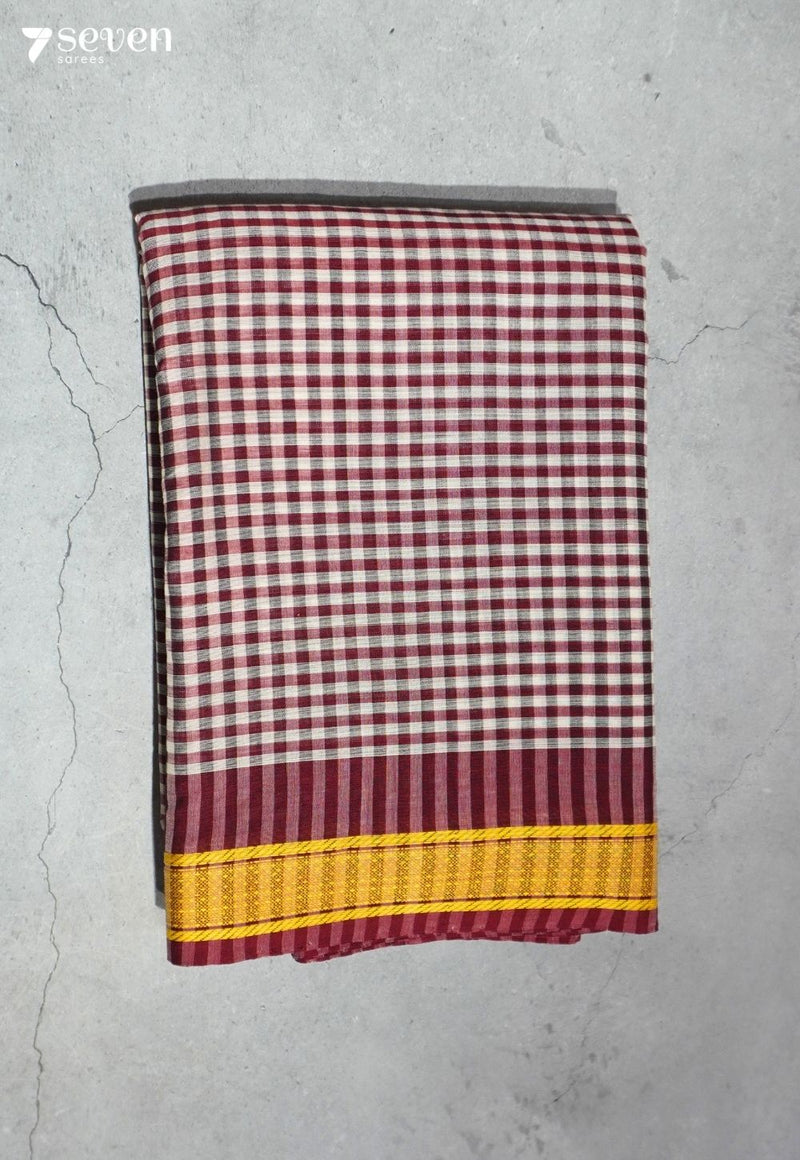 Tantika Signature Seven Handloom Red Bangalore Pure Cotton Saree - Seven Sarees - Saree - Seven Sarees