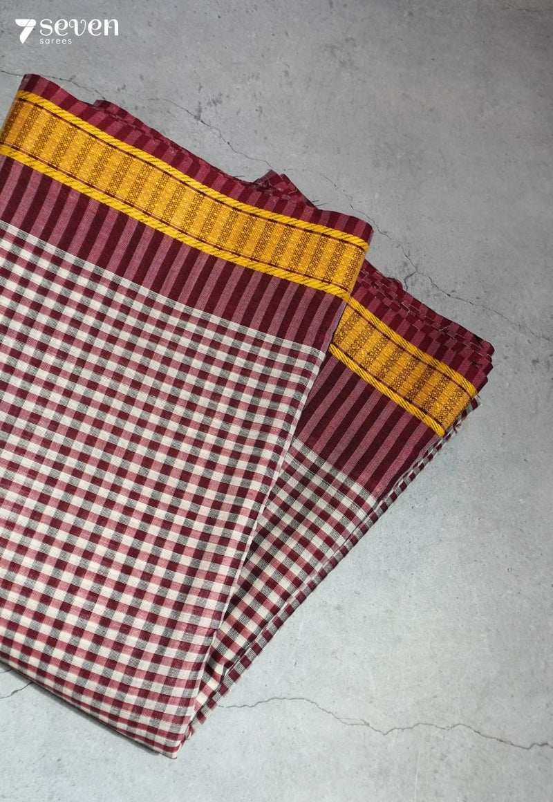 Tantika Signature Seven Handloom Red Bangalore Pure Cotton Saree - Seven Sarees - Saree - Seven Sarees