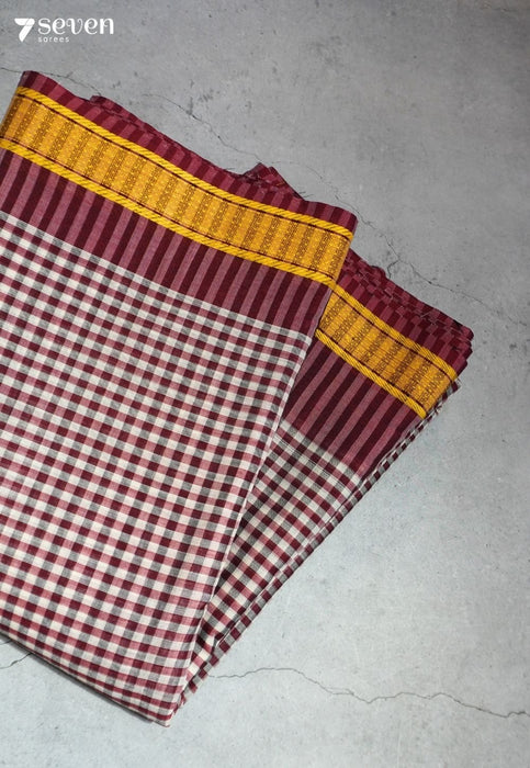 Tantika Signature Seven Handloom Red Bangalore Pure Cotton Saree - Seven Sarees - Saree - Seven Sarees