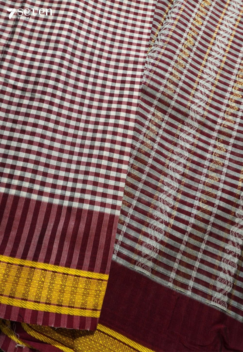 Tantika Signature Seven Handloom Red Bangalore Pure Cotton Saree - Seven Sarees - Saree - Seven Sarees