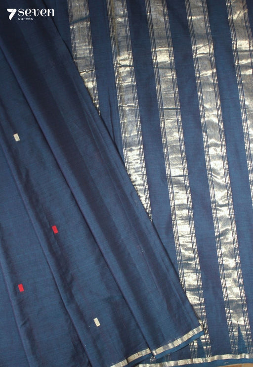 Tanvikaara Signature Seven Handloom Blue Bangalore Pure Cotton Saree - Seven Sarees - Saree - Seven Sarees