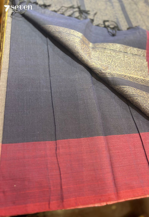 Tara Signature Seven Handloom Grey/Black Bangalore Pure Cotton Saree - Seven Sarees - Saree - Seven Sarees