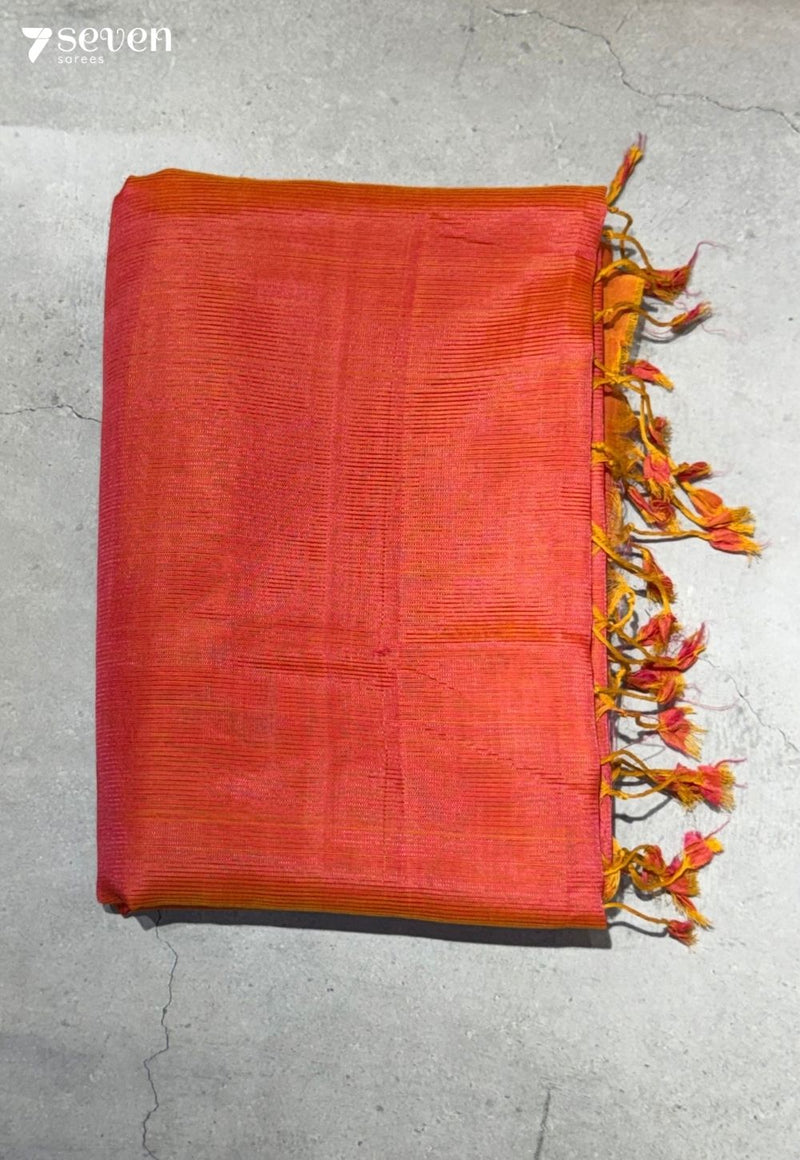 Tarangini Mangalagiri Handloom Orange Vegan Silk Saree - Seven Sarees - Saree - Seven Sarees