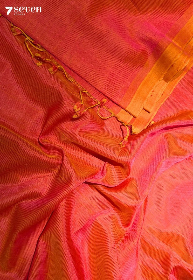 Tarangini Mangalagiri Handloom Orange Vegan Silk Saree - Seven Sarees - Saree - Seven Sarees