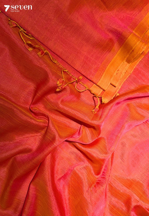 Tarangini Mangalagiri Handloom Orange Vegan Silk Saree - Seven Sarees - Saree - Seven Sarees