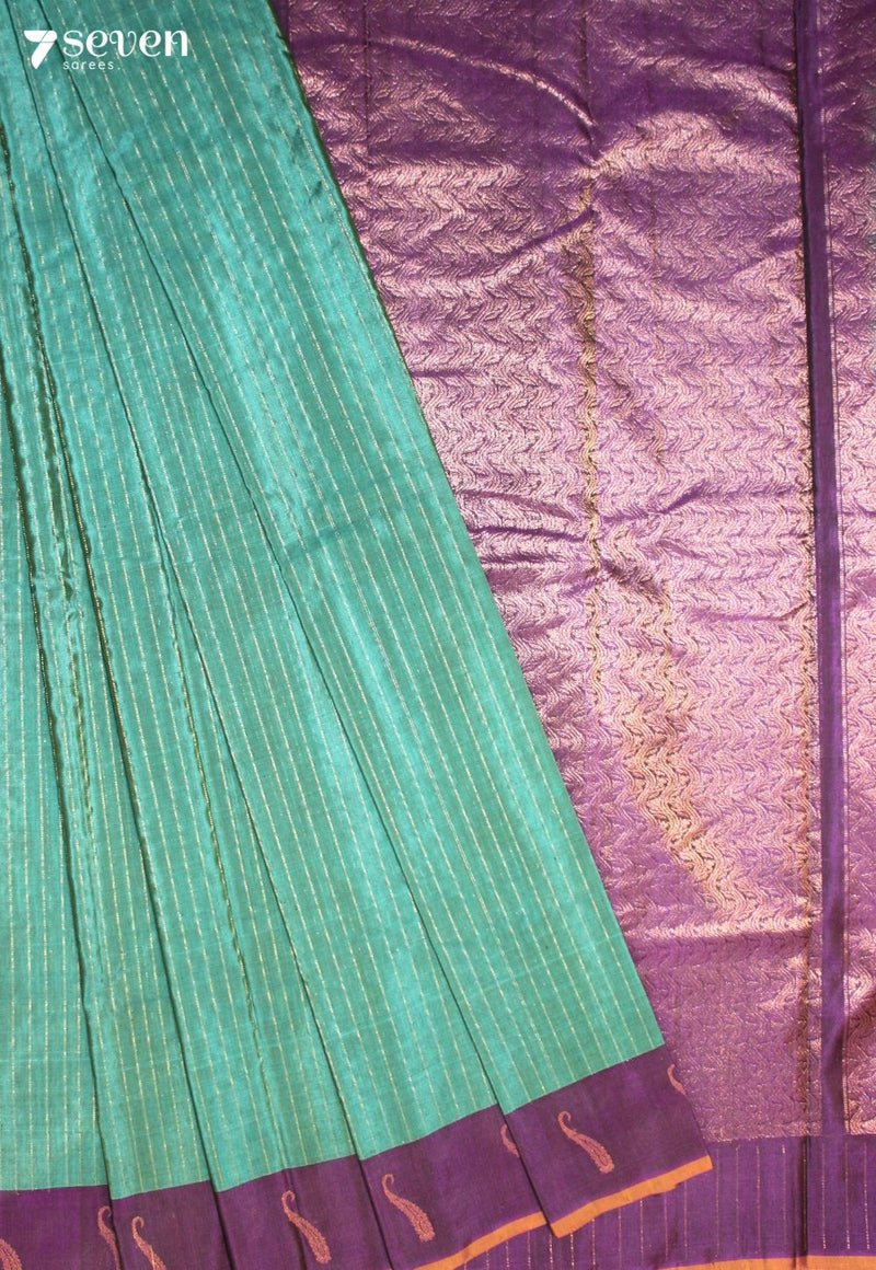 Tarisha Signature Seven Handloom Aquamarine Pure Silk Cotton Saree - Seven Sarees - Saree - Seven Sarees