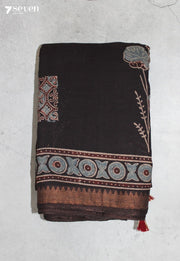 Tarunmi Kutch Black Pure Handmade Ajrakh 100% Cotton Saree - Seven Sarees - Saree - Seven Sarees