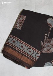 Tarunmi Kutch Black Pure Handmade Ajrakh 100% Cotton Saree - Seven Sarees - Saree - Seven Sarees