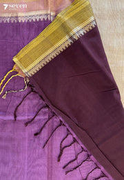 Teak wood Signature Seven Handloom Chocolate Brown Bangalore Pure Cotton Saree - Seven Sarees - Saree - Seven Sarees