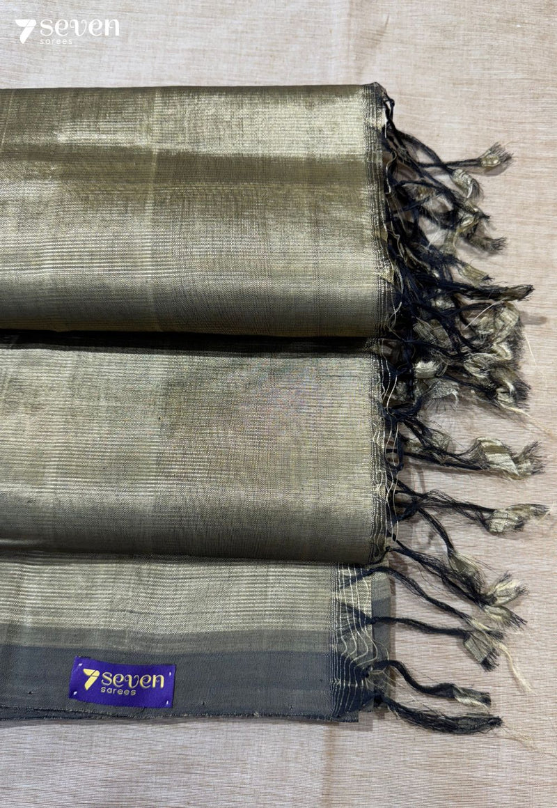 Tejam Mangalagiri Handloom Green Golden Vegan Silk Saree - Seven Sarees - Saree - Seven Sarees