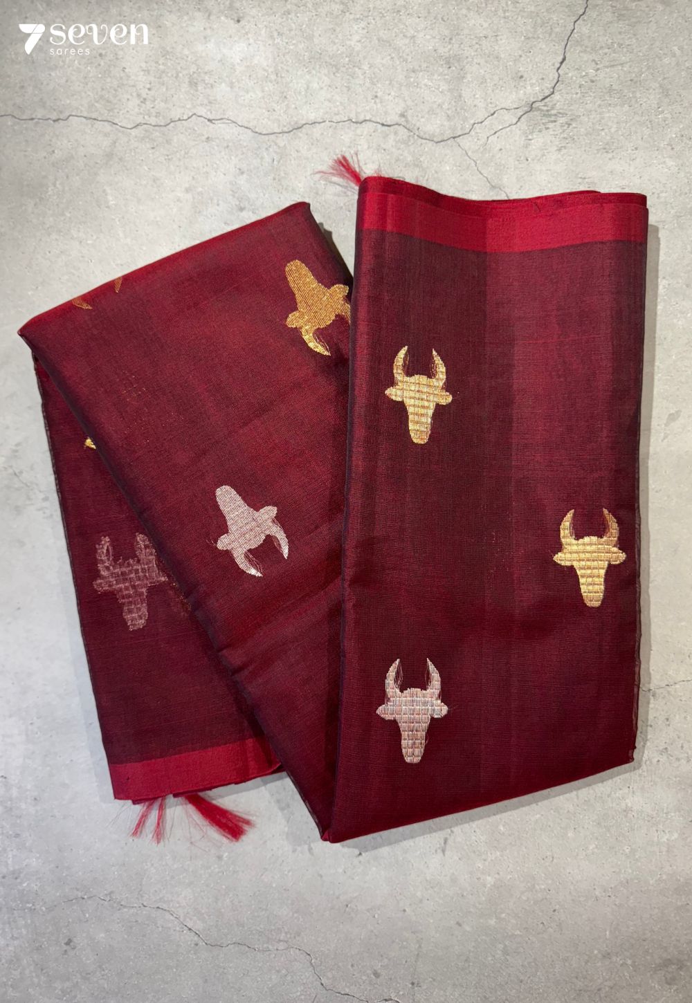 Tejas Signature Seven Handloom Maroon Bangalore Pure Silk Cotton Saree - Seven Sarees - Saree - Seven Sarees