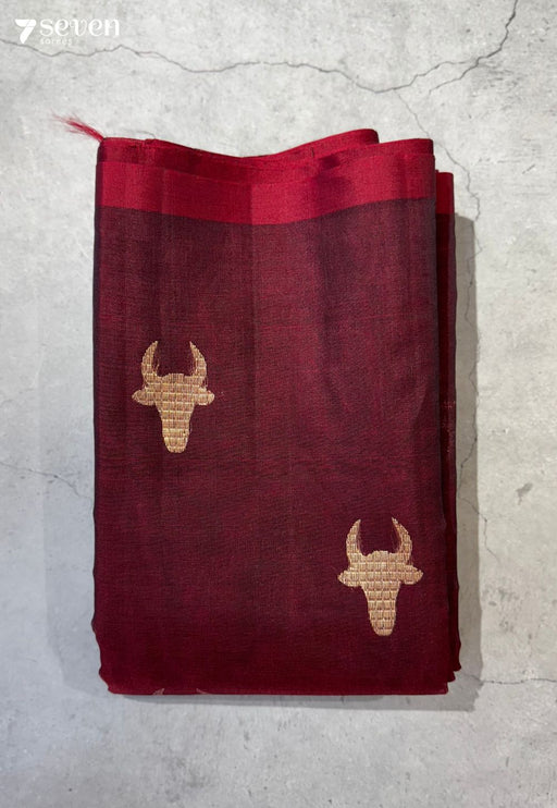 Tejas Signature Seven Handloom Maroon Bangalore Pure Silk Cotton Saree - Seven Sarees - Saree - Seven Sarees