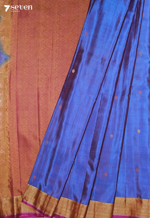 Temara Signature Seven Handloom Blue Bangalore Pure Silk Cotton Saree - Seven Sarees - Saree - Seven Sarees