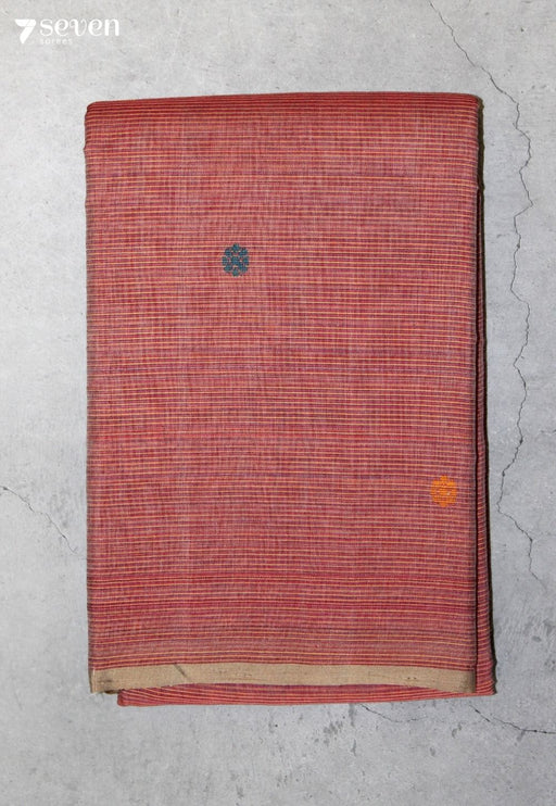 Temavi Signature Seven Handloom Red Bangalore Pure Cotton Saree - Seven Sarees - Saree - Seven Sarees