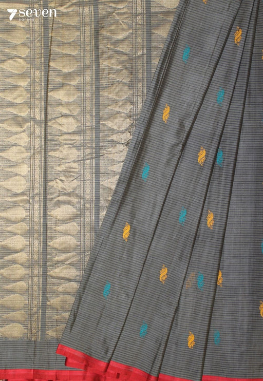 Temeshi Signature Seven Handloom Grey Bangalore Pure Cotton Saree - Seven Sarees - Saree - Seven Sarees