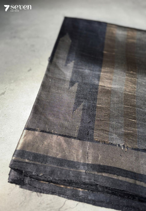 Temple Love Chattisgarh Black Pure Tussar Silk Saree | Silk Mark Certified - Seven Sarees - Saree - Seven Sarees