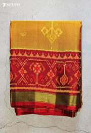 Teyrani Patola Handloom Single Ikkat Orange Pure Silk Saree|Silk Mark Certified - Seven Sarees - Saree - Seven Sarees