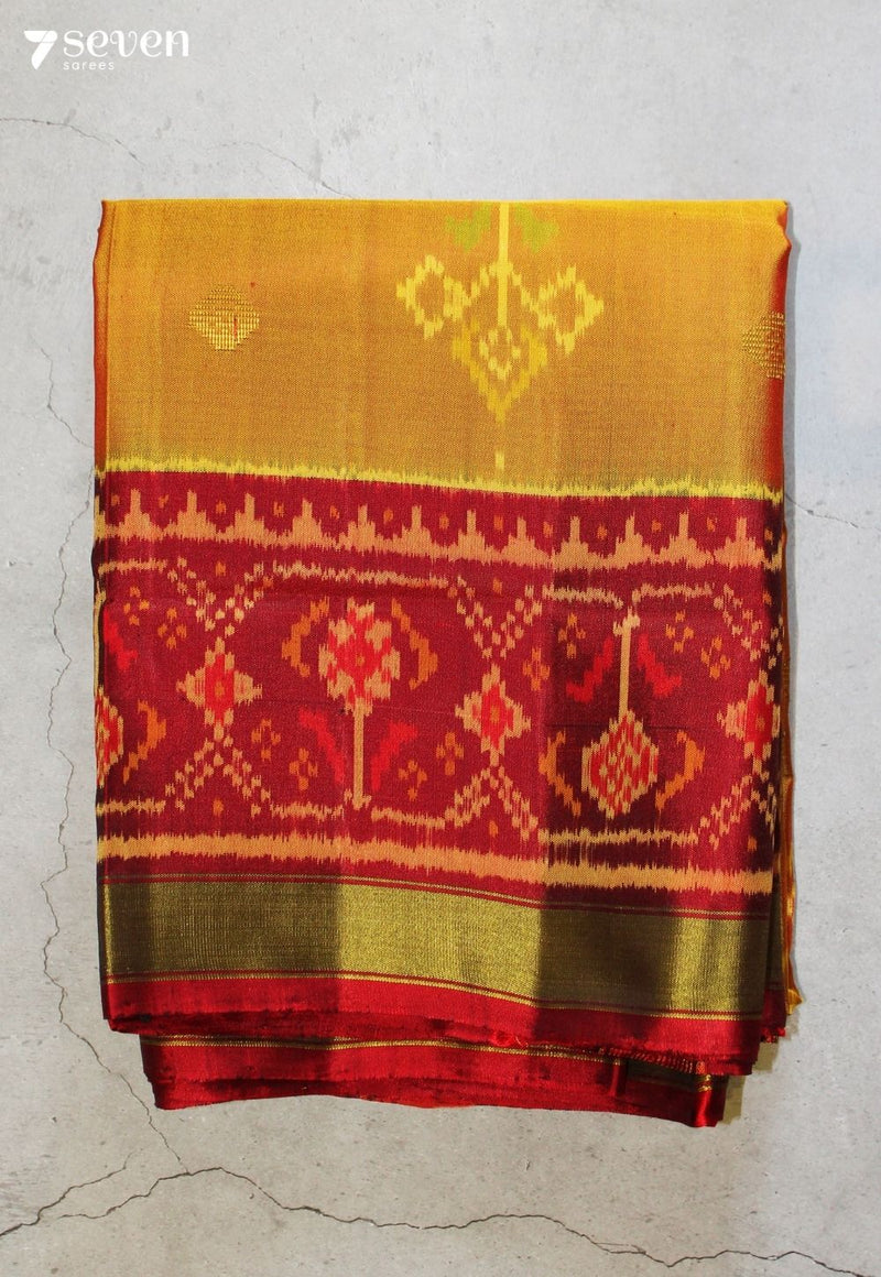 Teyrani Patola Handloom Single Ikkat Orange Pure Silk Saree|Silk Mark Certified - Seven Sarees - Saree - Seven Sarees