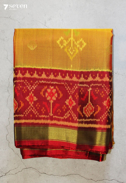 Teyrani Patola Handloom Single Ikkat Orange Pure Silk Saree|Silk Mark Certified - Seven Sarees - Saree - Seven Sarees