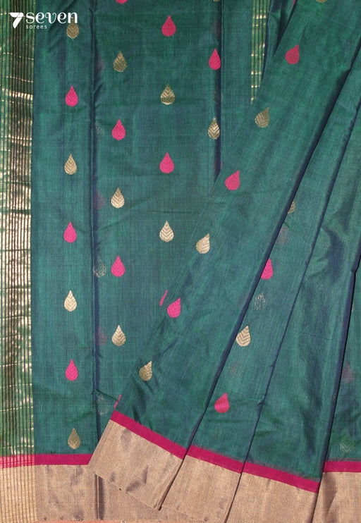Thaarini Chanderi Handloom Green Silk Cotton Saree - Seven Sarees - Seven Sarees