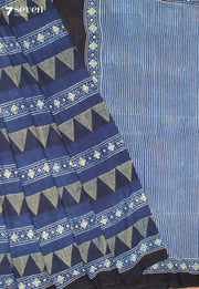 Thanira Kutch Blue Pure Handmade Ajrakh 100% Cotton Saree - Seven Sarees - Saree - Seven Sarees