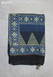 Thanira Kutch Blue Pure Handmade Ajrakh 100% Cotton Saree - Seven Sarees - Saree - Seven Sarees