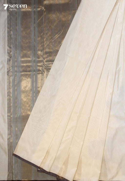 Tharol Signature Seven Handloom Off-White Bangalore Pure Silk Cotton Saree - Seven Sarees - Saree - Seven Sarees