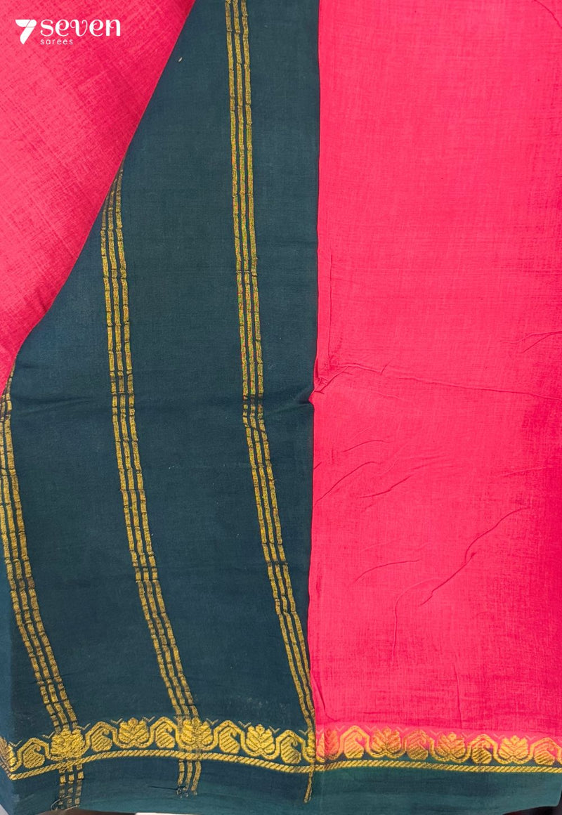 Thazhamboo Madurai Coral Red Handmade Pure Cotton Sungudi Saree - Seven Sarees - Saree - Seven Sarees