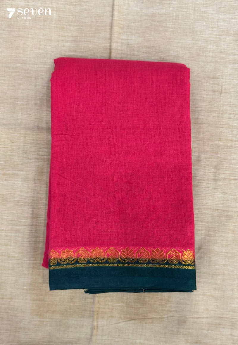 Thazhamboo Madurai Coral Red Handmade Pure Cotton Sungudi Saree - Seven Sarees - Saree - Seven Sarees