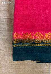 Thazhamboo Madurai Coral Red Handmade Pure Cotton Sungudi Saree - Seven Sarees - Saree - Seven Sarees