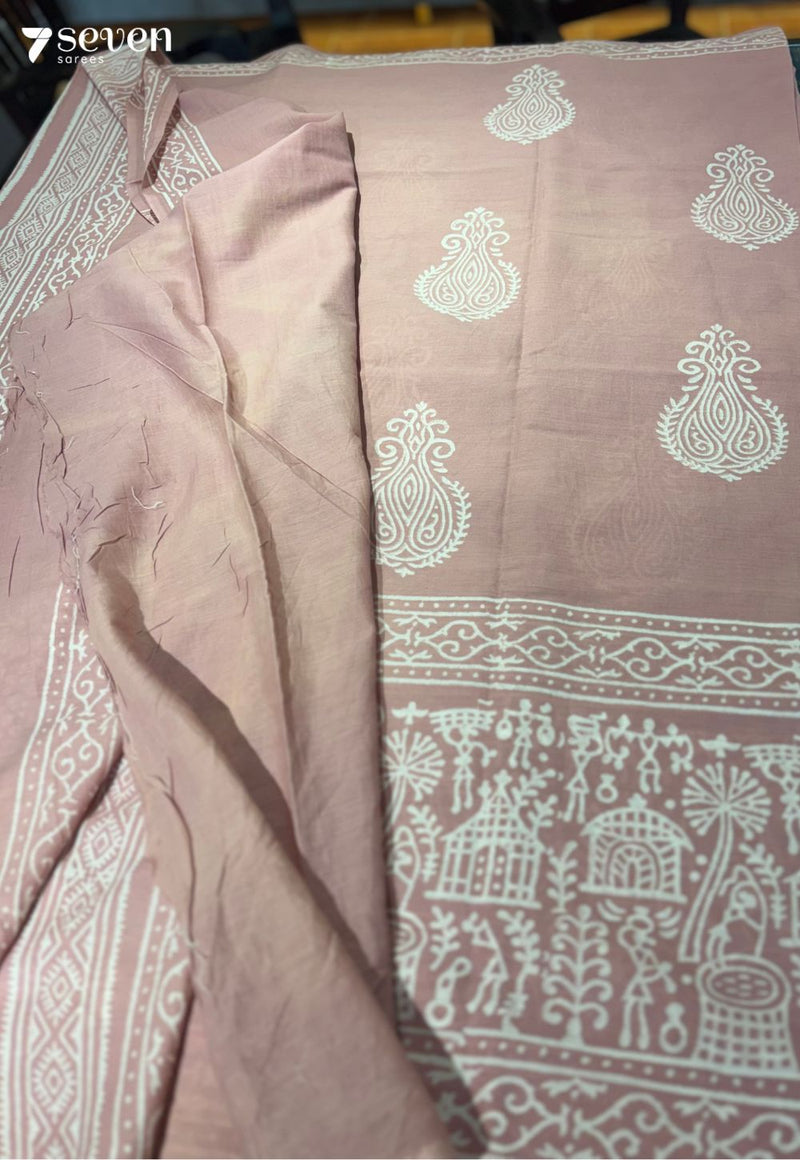 The Floating Quilt Jaipur Pink Handblock 100% Cotton Saree - Seven Sarees - Saree - Seven Sarees