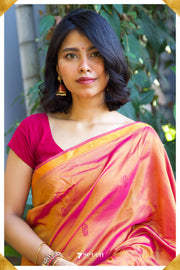 The Mango flower Signature Seven Handloom Gold - Rose Bangalore Vegan Silk Saree - Seven Sarees - Saree - Seven Sarees