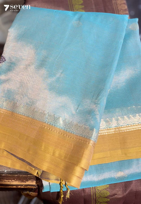 The Mirage Signature Seven Handloom Blue Bangalore Vegan Silk Saree - Seven Sarees - Saree - Seven Sarees