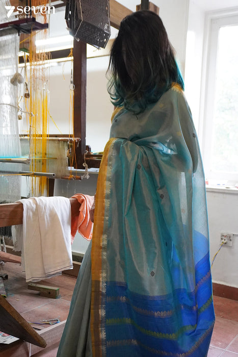 The Mirage Signature Seven Handloom Blue Bangalore Vegan Silk Saree - Seven Sarees - Saree - Seven Sarees