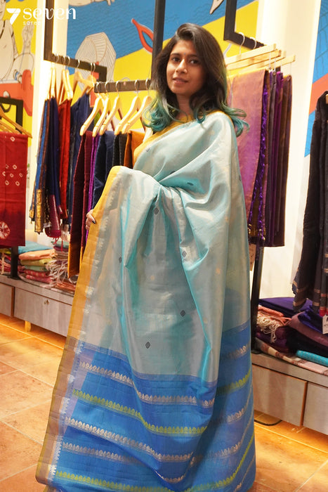 The Mirage Signature Seven Handloom Blue Bangalore Vegan Silk Saree - Seven Sarees - Saree - Seven Sarees
