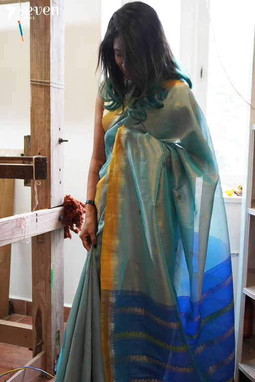 The Mirage Signature Seven Handloom Blue Bangalore Vegan Silk Saree - Seven Sarees - Saree - Seven Sarees