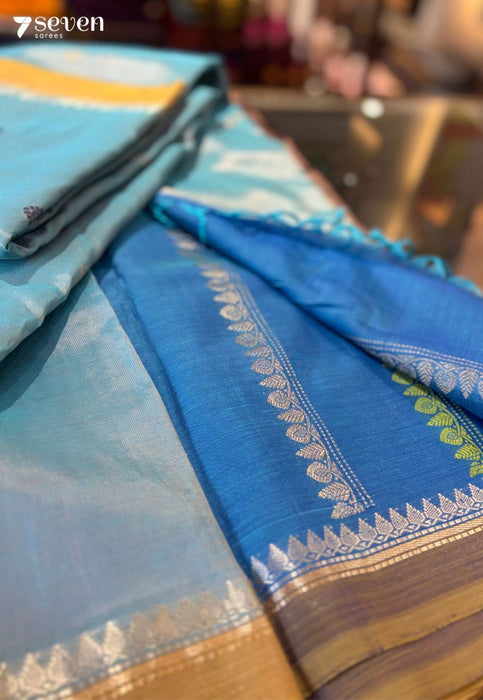 The Mirage Signature Seven Handloom Blue Bangalore Vegan Silk Saree - Seven Sarees - Saree - Seven Sarees