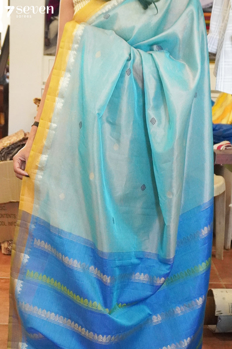The Mirage Signature Seven Handloom Blue Bangalore Vegan Silk Saree - Seven Sarees - Saree - Seven Sarees
