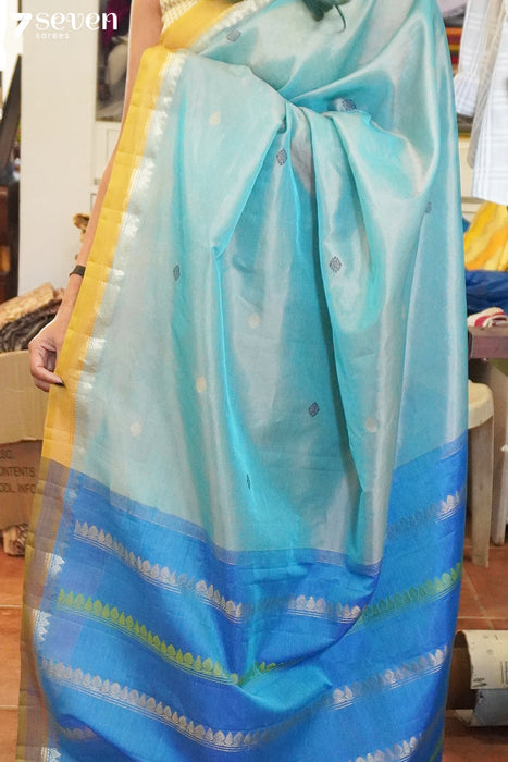 The Mirage Signature Seven Handloom Blue Bangalore Vegan Silk Saree - Seven Sarees - Saree - Seven Sarees