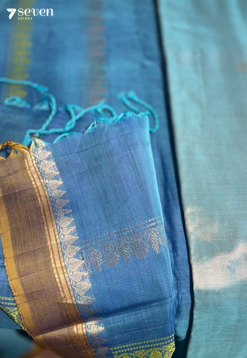 The Mirage Signature Seven Handloom Blue Bangalore Vegan Silk Saree - Seven Sarees - Saree - Seven Sarees