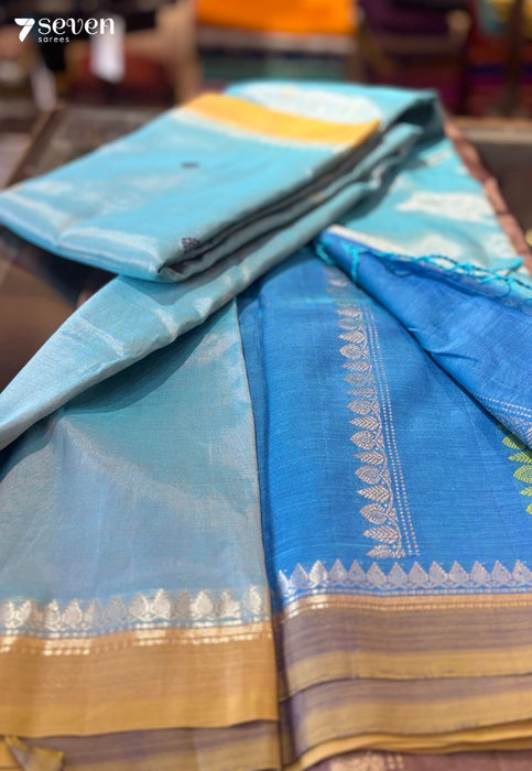 The Mirage Signature Seven Handloom Blue Bangalore Vegan Silk Saree - Seven Sarees - Saree - Seven Sarees