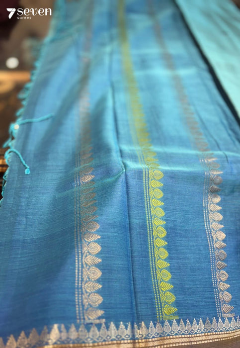 The Mirage Signature Seven Handloom Blue Bangalore Vegan Silk Saree - Seven Sarees - Saree - Seven Sarees