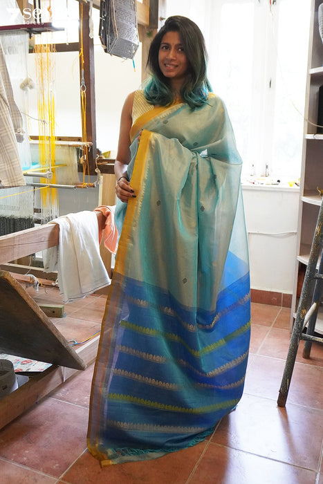 The Mirage Signature Seven Handloom Blue Bangalore Vegan Silk Saree - Seven Sarees - Saree - Seven Sarees