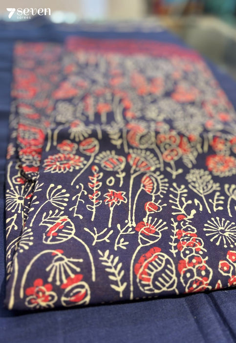 The Nettle Nook Jaipur Blue Handblock 100% Cotton Saree - Seven Sarees - Saree - Seven Sarees