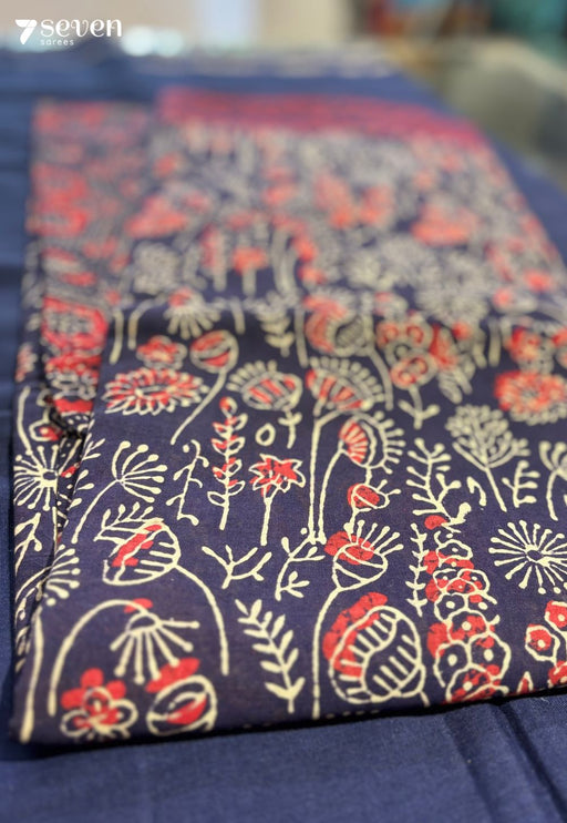 The Nettle Nook Jaipur Blue Handblock 100% Cotton Saree - Seven Sarees - Saree - Seven Sarees