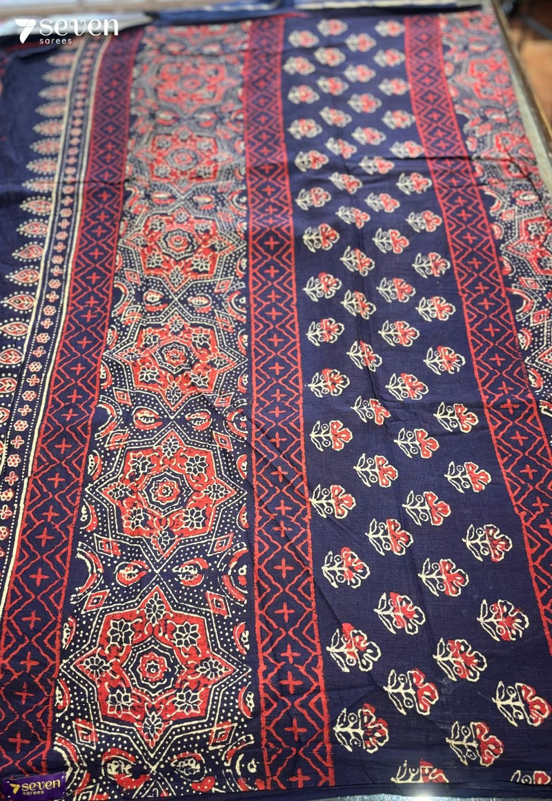 The Nettle Nook Jaipur Blue Handblock 100% Cotton Saree - Seven Sarees - Saree - Seven Sarees