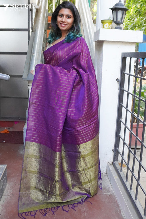 The Purple Ravine Seven Signature Seven Handloom Purple Bangalore Vegan Silk Saree - Seven Sarees - Saree - Seven Sarees
